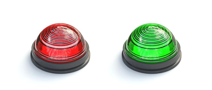 Red and green light buttons 3D rendering illustration isolated on white background