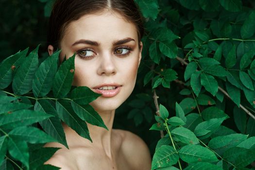 beautiful woman makeup spa nature fresh air close-up. High quality photo