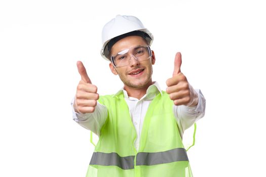 engineer in working uniform protective clothing documents construction. High quality photo