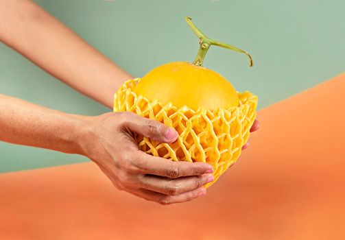 close up fresh organic fruit , ripe yellow melon