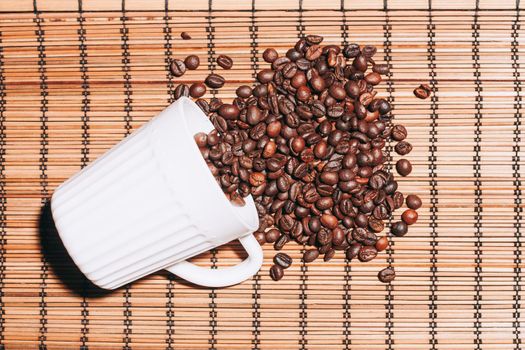 a cup of coffee brown mocha beans view from above. High quality photo
