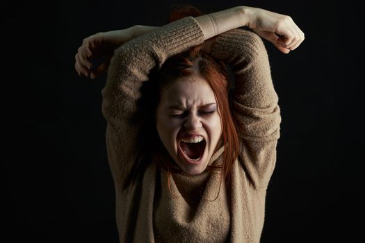 emotional woman depression disorder problem aggression. High quality photo