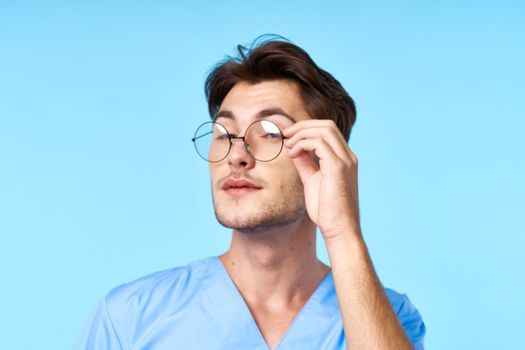 nurse with glasses patient history isolated background. High quality photo