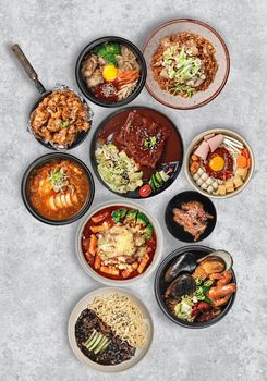 top view traditional korean style cuisine