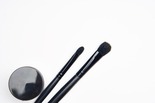 makeup brushes accessories cosmetics top view fashion. High quality photo