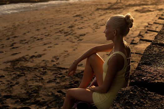 beautiful woman posing on the beach. bali