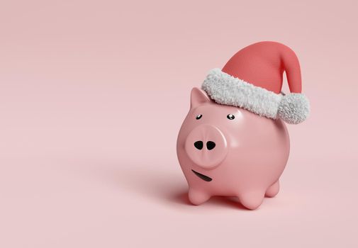 piggy bank with santa claus hat and space for text. christmas savings, economy and shopping concept. 3d rendering