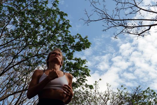 beautiful girl runs into the autumn. bali