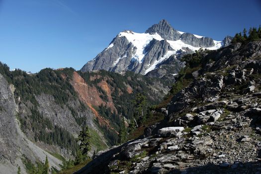 Some Rocky terrain and Mount Shuksan Mount Baker Washington State