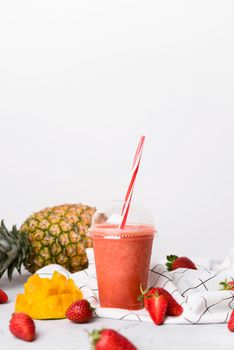 cup delicious strawberry smoothie. High resolution photo