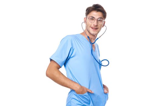 male doctor health care treatment stethoscope examination studio lifestyle. High quality photo