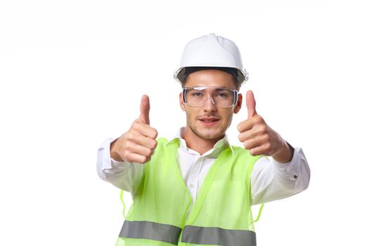 engineer in working uniform protective clothing construction. High quality photo