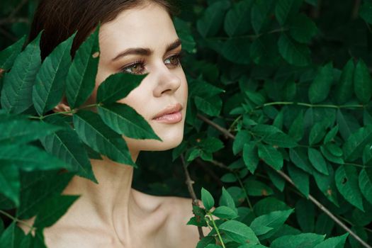 attractive woman makeup spa nature fresh air close-up. High quality photo