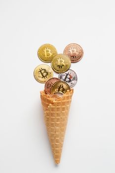 currency ice cream with bitcoin. High resolution photo