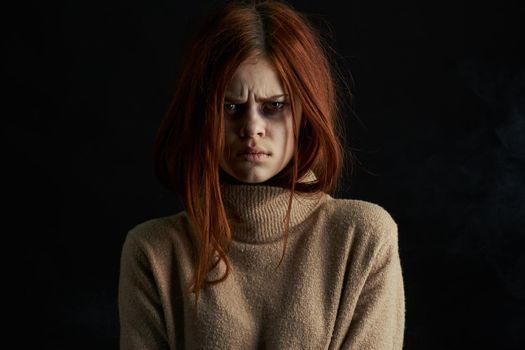 scared woman change domestic violence abuse problem. High quality photo