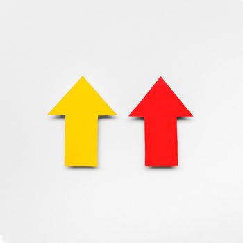 red yellow arrow signs. High resolution photo