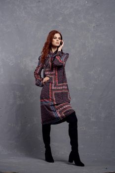 woman in coat posing fashion clothing full length. High quality photo