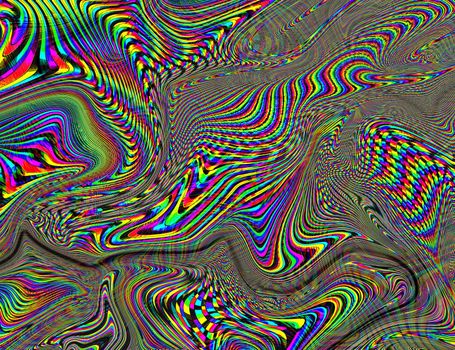 Hippie Trippy Psychedelic Rainbow Background LSD Colorful Wallpaper. Abstract Hypnotic Illusion. Hippie Retro Texture Glitch and Disco.