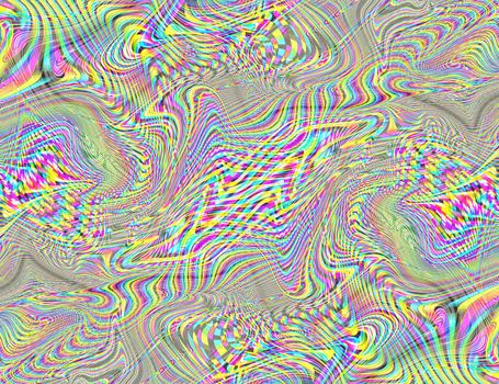 Hippie Trippy Psychedelic Rainbow Background LSD Colorful Wallpaper. Abstract Hypnotic Illusion. Hippie Retro Texture Glitch and Disco.