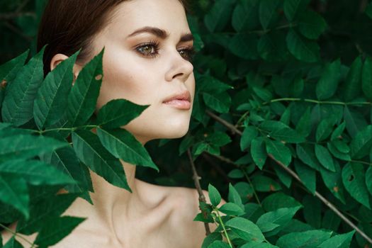 smiling woman makeup spa nature fresh air close-up. High quality photo