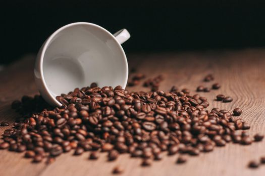 coffee beans freshly brewed beverage close-up food. High quality photo