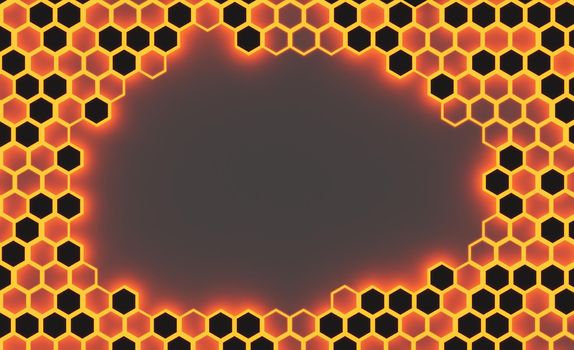 abstract background of luminous beehive with empty center to put text. 3d rendering