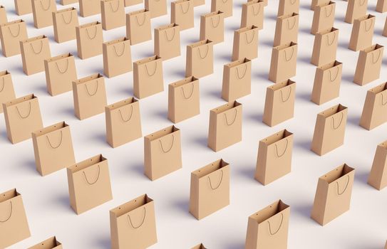 pattern of cardboard shopping bags on white background. 3d render