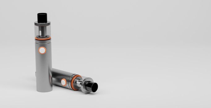 electronic cigars silver with orange details on white background and space for text. vaper concept 3d rendering