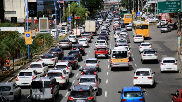 salvador, bahia, brazil - july 20, 2021: movement of vehicles in congestion in the city of Salvador.