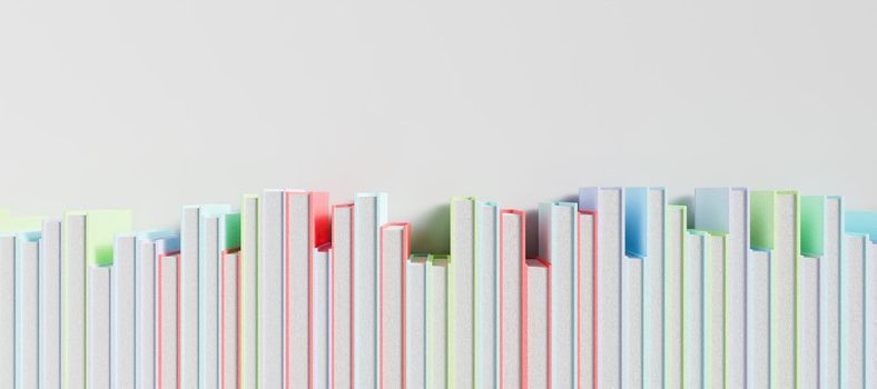 banner of a row of colored books on a white background. 3d rendering