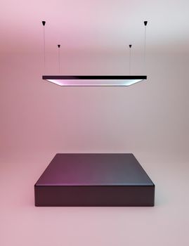 product display stand with square neon lamp. 3d rendering