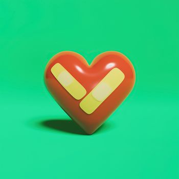 heart shape with medical recovery tape on green background. 3d rendering