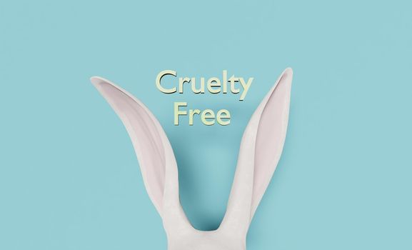 white rabbit ears peeking out with CRUELTY FREE sign. 3d rendering