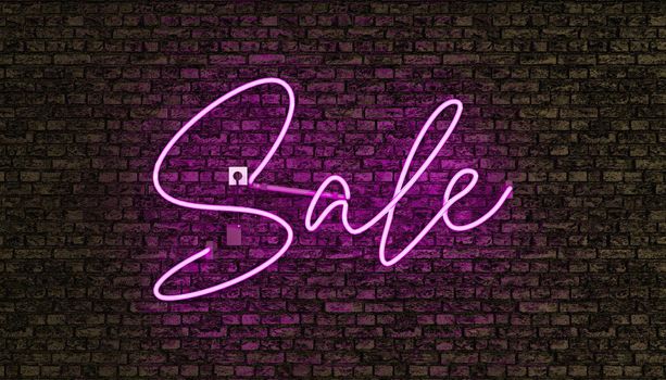 realistic neon lamp with the word SALE in pink. 3d rendering