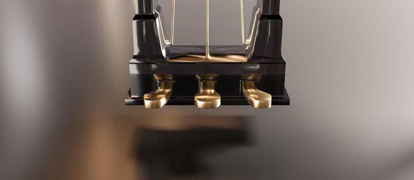 close-up of golden grand piano pedals. 3d rendering