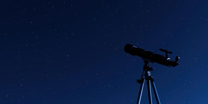 telescope on tripod with a starry sky in the background. 3d rendering