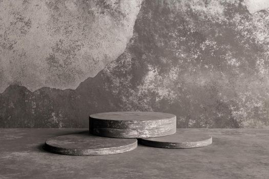dark concrete podium for product display. 3d render
