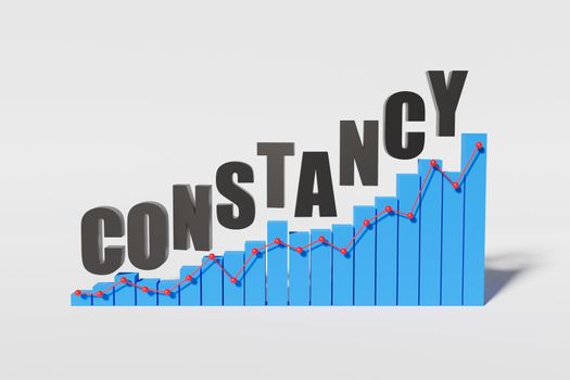 ascending bar graph with the word CONSTANCY. concept of success. 3d render