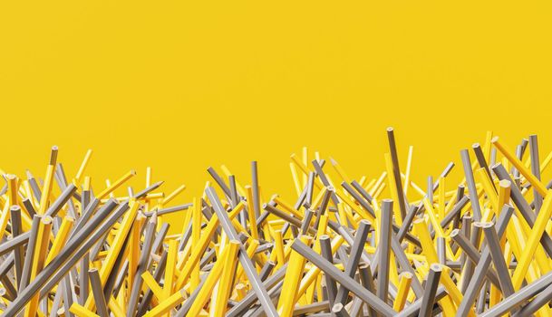 abstract background with lots of yellow and grey pencils. abstract design. back to school. 3d render