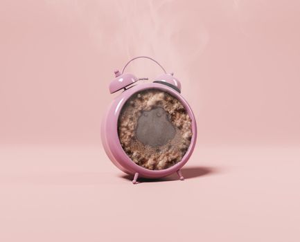 Retro alarm clock with coffee center and pastel colors. 3d rendering