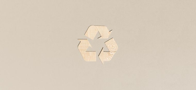 wood recycling symbol on concrete background. 3d render