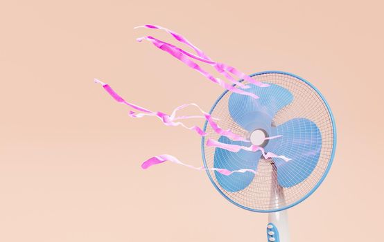 close-up of a fan with fluttering ribbons and space for text. 3d render