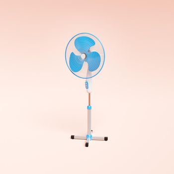 blue standing fan on minimalist background. 3d render