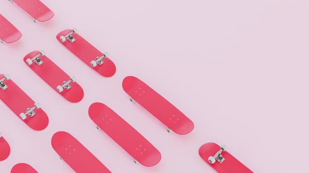 red skateboard pattern with space for text and pastel color. minimal. 3d render