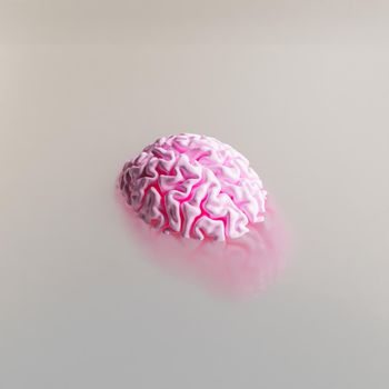 minimalistic scene of a pink brain submerged in a thick liquid. 3d render