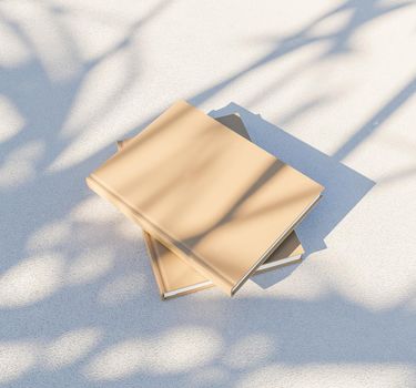 beige book mockup on rough surface with vegetation shadow. 3d render