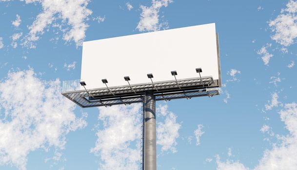 mockup of a large white billboard with a blue sky . 3d illustration