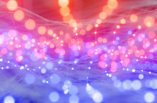 abstract colorful net background with light dots and background blur. 3d render