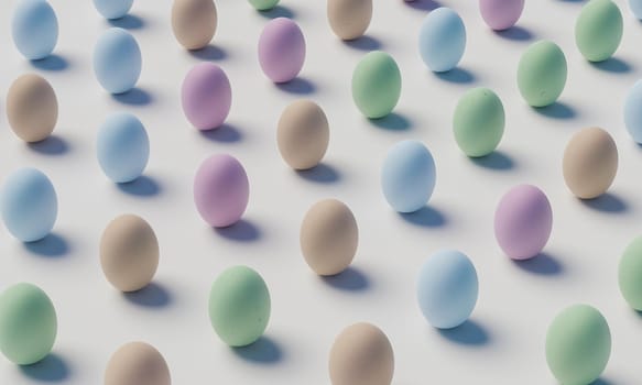 pattern of colored eggs on white background. 3d rendering