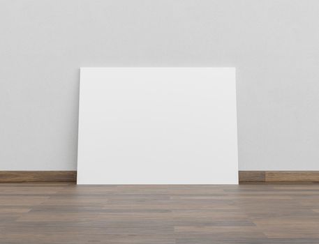 blank canvas mockup leaned against the wall and wooden floor. 3d render